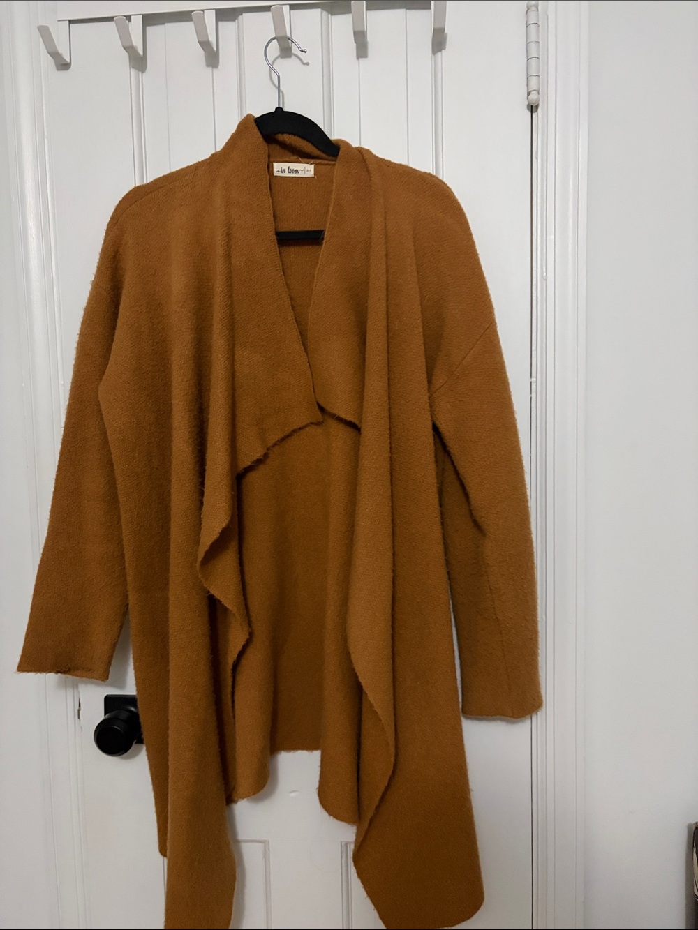 In Bloom Open-Front Draped Cardigan in Camel Brown
